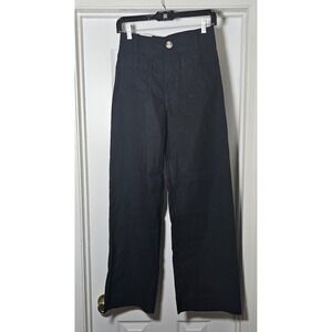 Maeve Colette Full-Length Wide-Leg Pants Size 26 Black Stretch Viscose Linen